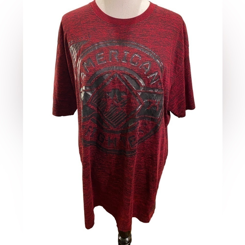 Buckle American Fighter Military Shirt Mens 3XL Graphic Burgundy Short Sleeve